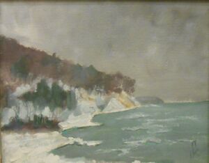 Stanisław Katzer, Zima w Orłowie, olej, płótno (29,5 x 36 cm).