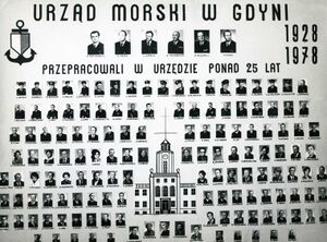 Tableau: "Urząd Morski w Gdyni 1928-1978", pracownicy urzędu, którzy przepracowali tam 25 lat.