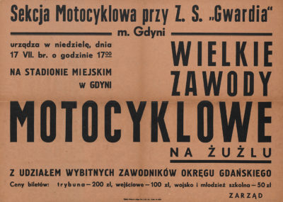 Afisz: “Zawody motocyklowe na żużlu”