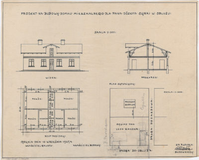Projekt na budowę domku mieszkalnego dla pana Józefa Cynki w Obłużu