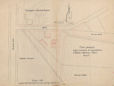 Plan sytuacyjny parceli należącej do gospodarstwa Teodora Górskiego w Gdyni