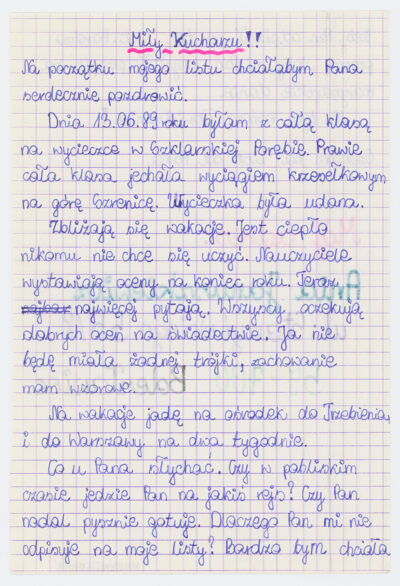 List uczennicy Szkoły Podstawowej nr 4 w Bolesławcu do kucharza na drobnicowcu m/s Artur Grottger
