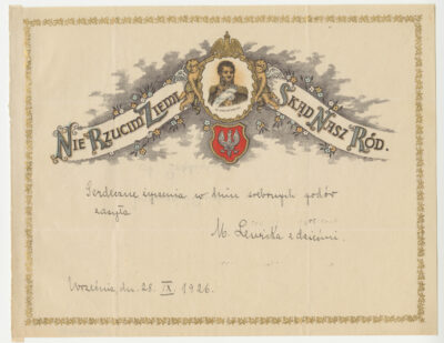 Telegram okolicznościowy z życzeniami z okazji Srebrnych Godów, z wizerunkiem księcia Józefa Poniatowskiego