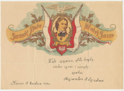 Telegram okolicznościowy z życzeniami z okazji  ślubu, z wizerunkiem gen. Tadeusza Kościuszki