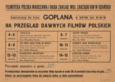 Informacja o Przeglądzie Dawnych Filmów Polskich w kinie Goplana w Gdyni